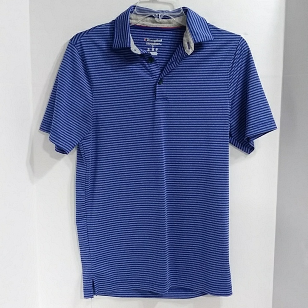 *GUC* Men's Champion Blue Striped Short Sleeve Polo Shirt Size S